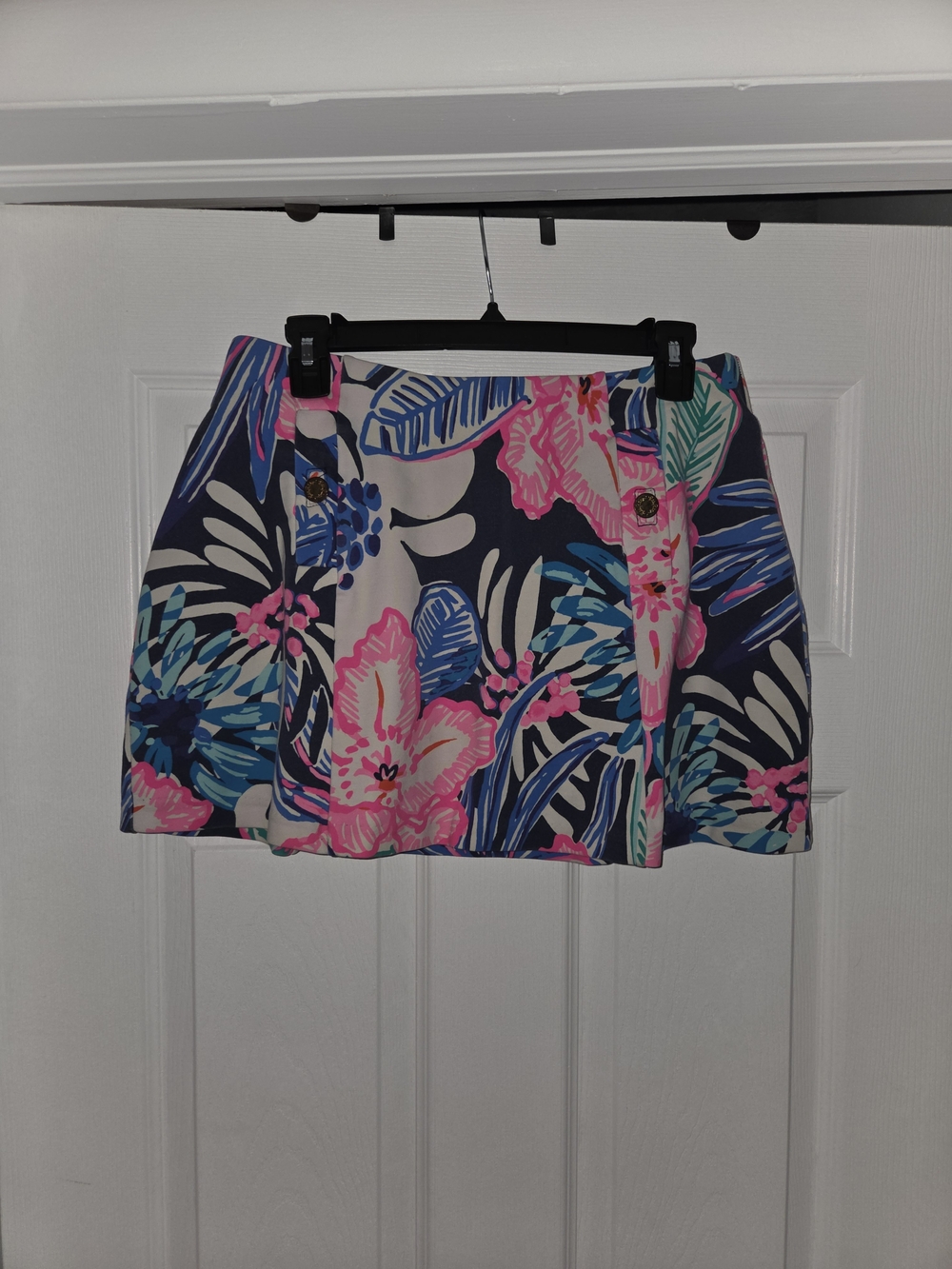 Lilly Pulitzer Navy Mini Skort with Pink & Teal Floral Print